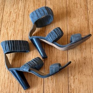 Opening Ceremony Blue Suede Ruched Strap Block Heels